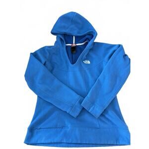 NORTH FACE vintage royal blue V Neck hoodie pullover fleece Wms SZ M CabinCore
